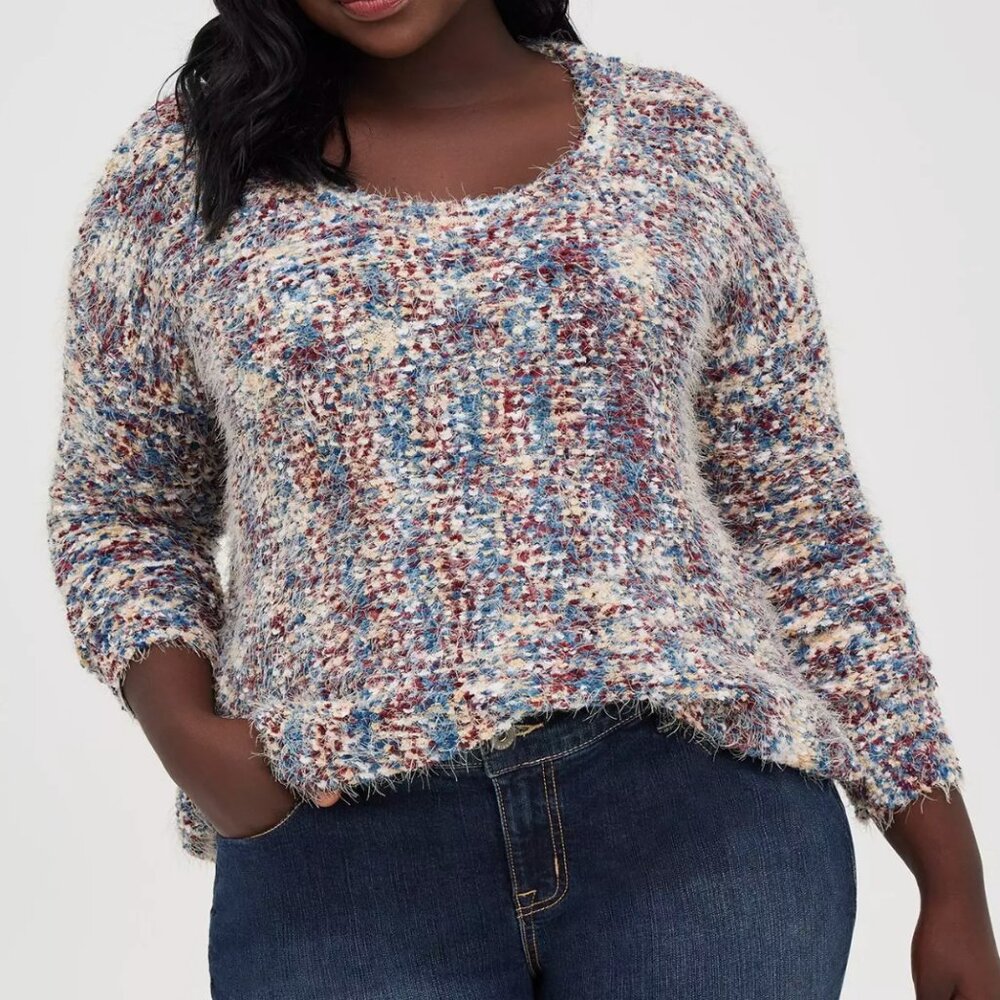 Torrid 5X Drop Shoulder Sweater Multicolor Stripe Popcorn‎ Knit Long Sleeve
